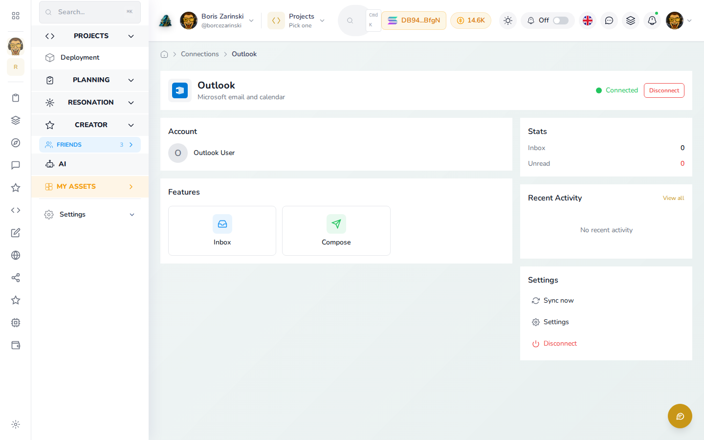 A connected Outlook account