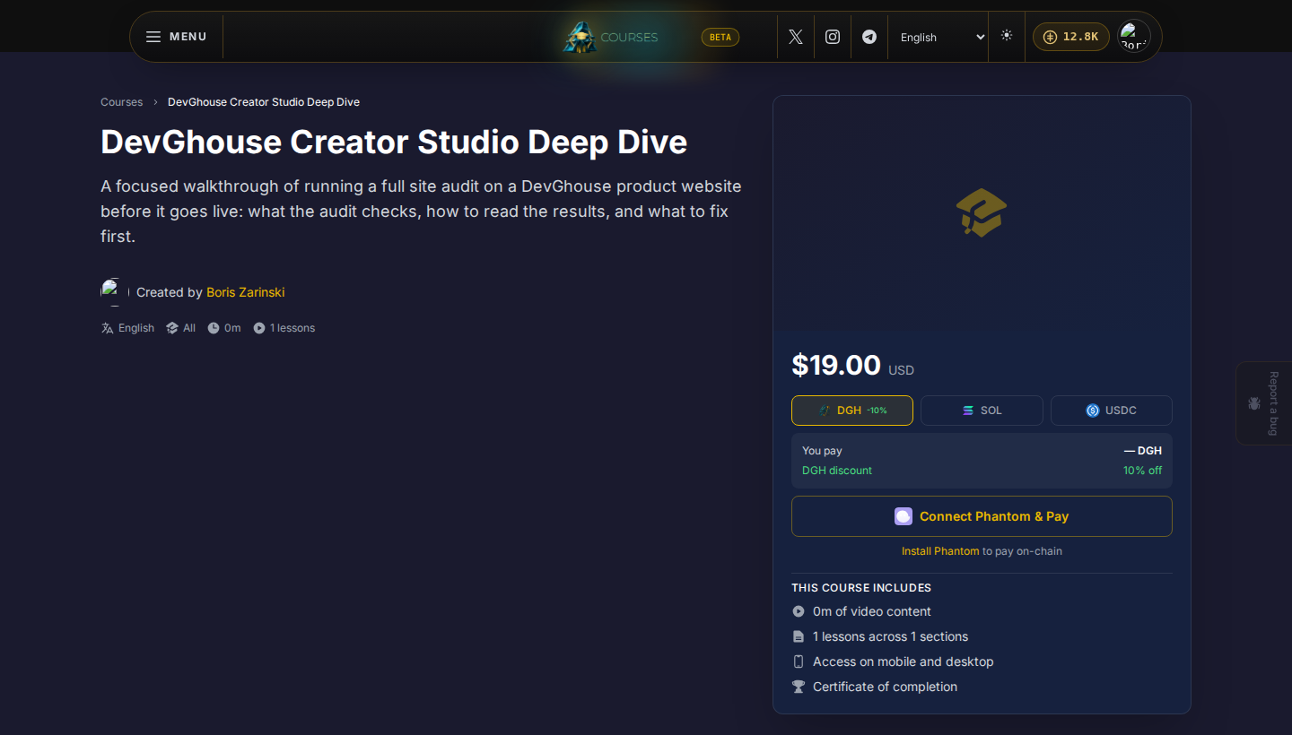 The same enroll panel showing the course's price and payment options up front, before any payment is confirmed