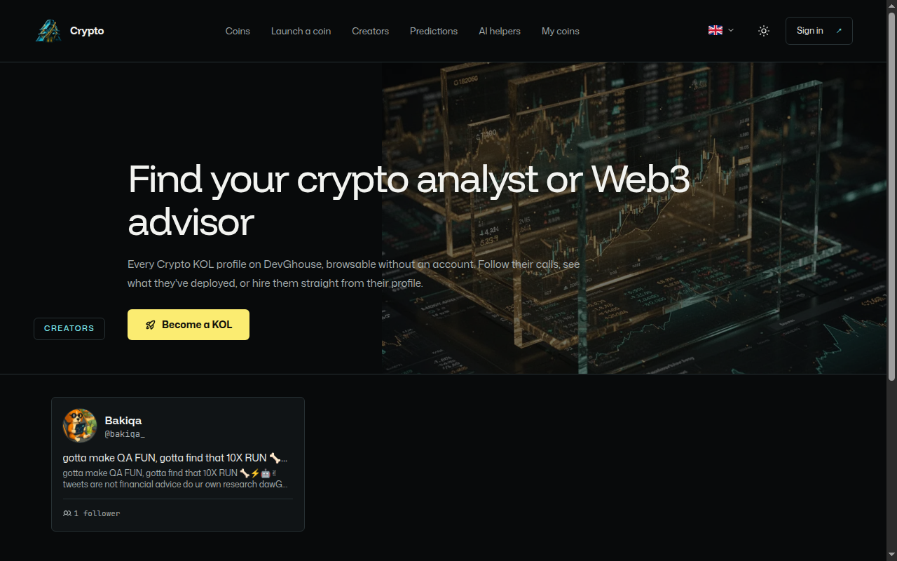 Current public Crypto creator directory with the Bakiqa profile card