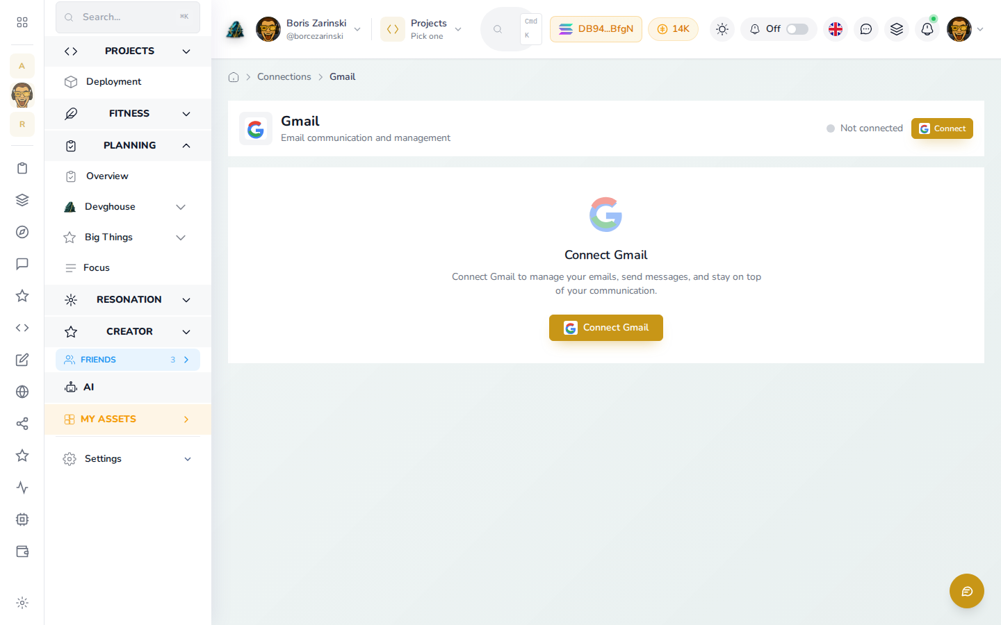 Connect Gmail page, not yet connected