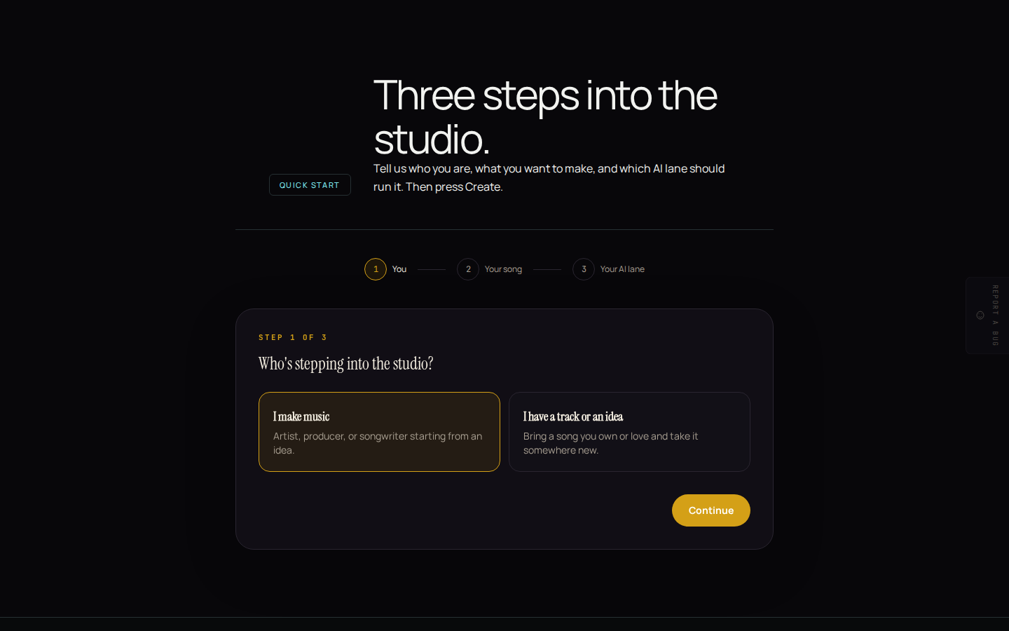 Step 1 of the quick start: who's stepping into the studio
