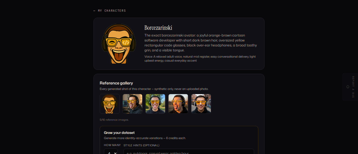 Character identity and reference gallery